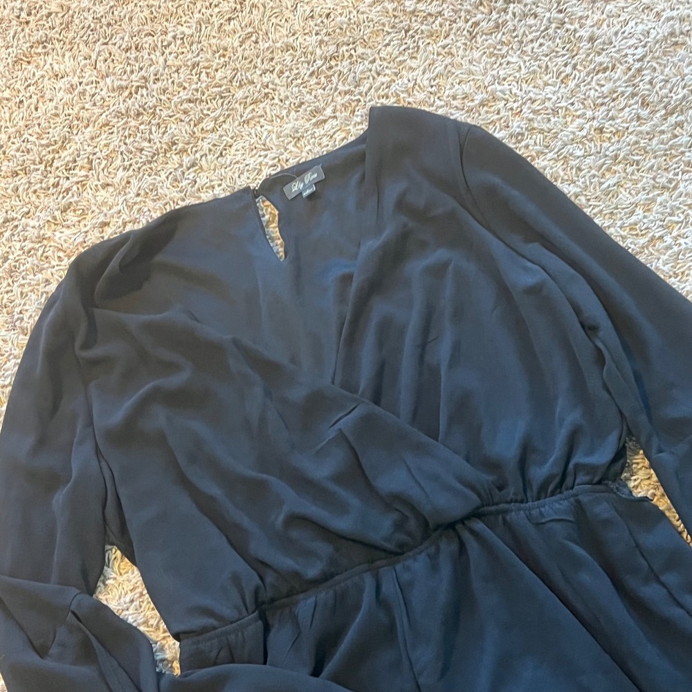 Lily Rose Black Long Bell Sleeve Surplice Wrap Front Romper Size Large